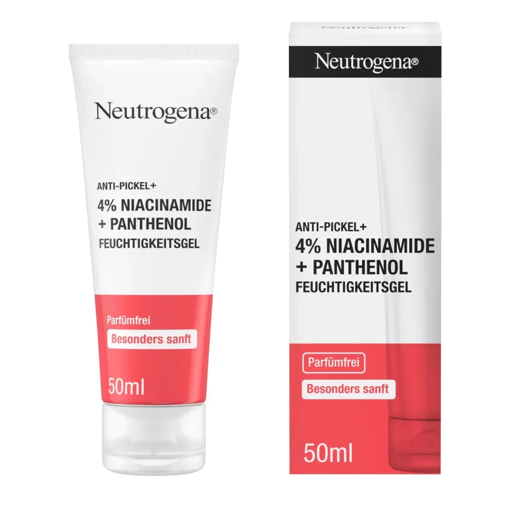 Neutrogena Anti Pickel+ Feuchtigkeitsgel mit 4% Niancinamide und Panthenol.