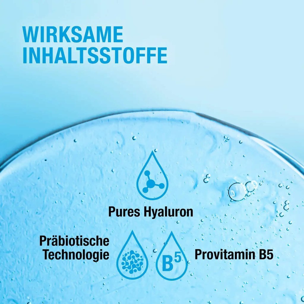 Wirksame Inhaltsstoffe: Pures Hyaluron, Präbiotische Technologie, Provitamin B5